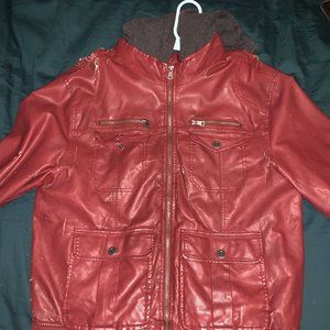 Black premium burgundy hooded leather jacket
